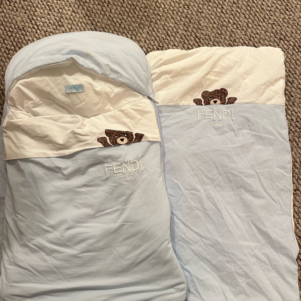 Fendi Sleep Bag and Blanket - Light Blue (has small stains)